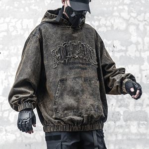 Sweat à capuche pour homme, coupe oversize, délavé à l'acide, avec broderie effet usé, en tissu épais, style streetwear décontracté et sportif, coupe ample - Product Image 1