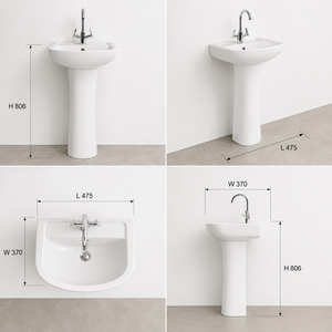 Eras <b>Set</b> One Piece Pedestal Washbasin Rectangular Single Hole Lever Faucet Contemporary Bathroom Sink Floor Mounted Drainer 12L - Product Image 6