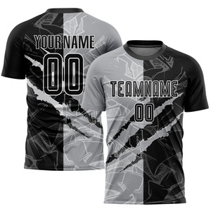 เสื้อฟุตบอลระบายอากาศสำหรับผู้ชายเสื้อทีมฟุตบอลลายกราฟฟิตีสีดำสีเทา - Product Image 1