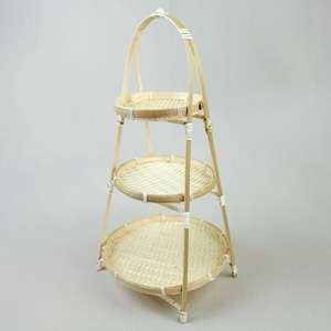 3-tiered Natural Bamboo <b>Basket</b> Weaving Serving Tray Foldable Easy Storage Bamboo <b>Fruit</b> <b>Basket</b> Shelf Rack Home Storage <b>Basket</b> - Product Image 1