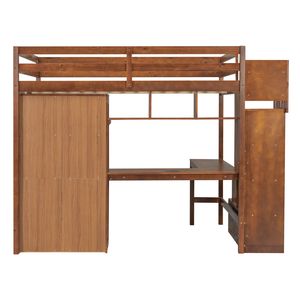 Letto a soppalco a grandezza naturale con scrivania in legno, librerie, armadio e cassetti, scala integrata e spazio contenitore per bambini - Product Image 1
