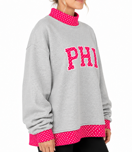 เสื้อสเวตเตอร์คอกลมลายจุดสีชมพูสำหรับผู้หญิง พิมพ์ลายตัวอักษร PHI ทรงปกติ ใส่สบายในฤดูใบไม้ร่วง ผลิตจากผ้าฝ้ายผสมแบบถัก - Product Image 2