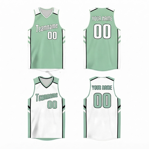 Maillot de basket-ball personnalisé pour hommes, sublimé, 100% polyester, maille respirante, col en V, manches courtes, nom et numéros d'équipe personnalisés - Product Image 1