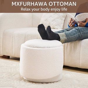 Tabouret de vanité pliable moderne avec repose-pieds en velours Teddy, siège supplémentaire et petite table d'appoint, ottoman de rangement extra confortable - Product Image 6