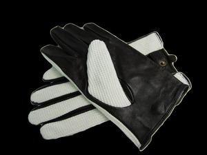 Gants de conduite unisexes en cuir, à doigts entiers, respirants, antidérapants, avec sangle de poignet réglable, noir et blanc, pour toutes les saisons - Product Image 4