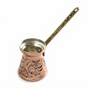 Traditional Hand-Engraved Copper Turkish Coffee Pot Wooden Handle Cezve | Wholesale Stovetop Ibrik Arabic Coffee <b>Maker</b> Supplier - Product Image 6