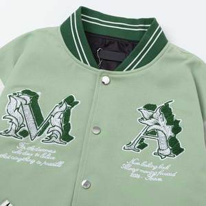 เสื้อแจ็คเก็ตวาร์ซิตี้สีเขียวขาวสำหรับผู้ชาย ลายปักรูปนางฟ้า สไตล์เพรปปี้ สำหรับใส่ในฤดูใบไม้ร่วง ปกคอพับ ปิดด้วยซิป - Product Image 6