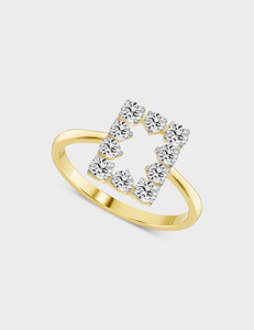 Anillo de Oro de 14K con Diamante Cultivado en Laboratorio de 0.45 CTW, Corte Redondo, Diseño Rectangular Abierto, para Mujer - Product Image 1