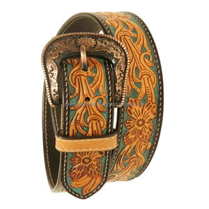 Cinturones de cuero occidental de piel de vaca auténtica de calidad superior, cinturón de vaquero de 38mm de ancho personalizado con hebilla de latón intercambiable - Product Image 5