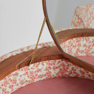 Table de toilette rose glamour pour chambre à coucher avec miroir et tabouret rembourré, petite coiffeuse de luxe moderne en bois de chêne, fournisseur en gros - Product Image 6