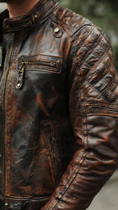 Blouson de moto d'hiver coupe-vent grande taille pour homme avec fermeture éclair et col montant en cuir PU - Product Image 4