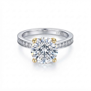 Bague fine en argent 925 avec diamant taille ronde, alliance de fiançailles, ton or/or rose, bijoux de mariage à quatre griffes - Product Image 1