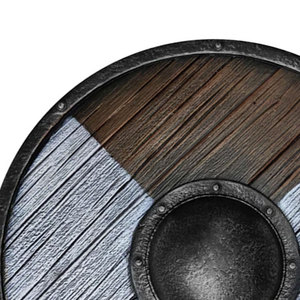 Bouclier rond en bois rustique de style Viking, artisanat nordique traditionnel pour le cosplay et la décoration sur le thème médiéval - Product Image 5