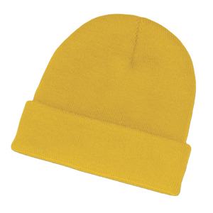 Yellow Knitted <b>Beanie</b> <b>Hat</b> Solid Color Unisex Adult Winter Cap Casual Style Daily 100% Acrylic Cuffed Design Embroidery - Product Image 5