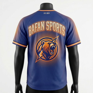 Camiseta 100% algodón para hombre, corte holgado, estampada, estilo jersey de béisbol, tela de poliéster, estampado azul, logotipo personalizado por sublimación. - Product Image 4