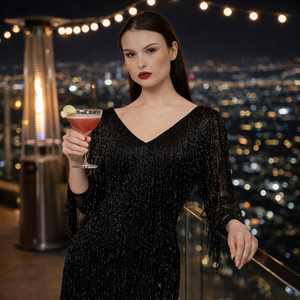 Vestido de Noche Corto Premium de Alta Calidad para Mujer con Bordado Completo y Cuentas Negras |   Fiesta de Boda de Lujo y Alfombra Roja - Product Image 3