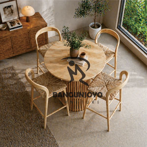 <b>Set</b> Teak Wood <b>Bar</b> Table with Comfortable Wicker Chairs Modern Design Eco-Friendly Rectangle Shape for Dream Home - Product Image 3