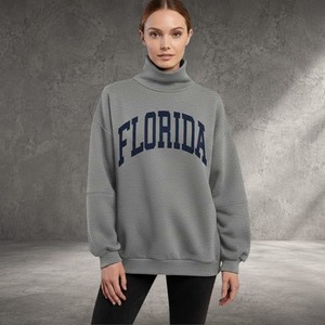 Sweat-shirt à col montant gris rétro style universitaire américain, personnalisé avec logo, en molleton bouclette surdimensionné, vente en gros - Product Image 3