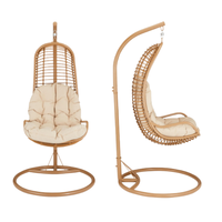 Fauteuil suspendu en rotin en forme d'œuf avec coussin et support au sol pour salon, patio, jardin, hôtel