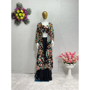 ชุดแฟนซี shrug choli และ Koti ของผู้หญิงที่มีลำดับการทำงานสำหรับงานปาร์ตี้ - Product Image 2