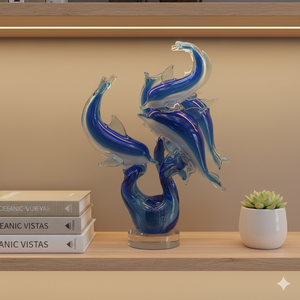 งานฝีมือแก้วโบโรซิลิเกตรูปคู่ปลาโลมา สไตล์ร่วมสมัย สีสั่งทำได้ ของตกแต่งบ้านตั้งโต๊ะ บรรจุภัณฑ์ขายส่ง - Product Image 2