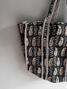 Sac fourre-tout bohème en coton avec broderie cachemire, poignées rayées, ouverture supérieure, pour le shopping toutes saisons, cadeau pour elle - Product Image 2