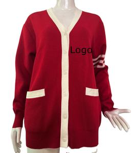Suéter de Punto Unisex de Alta Calidad con Cuello en V, Color Sólido, Estilo Escolar Otoño Invierno, Cárdigan Rojo de Punto para Hombre con Cuello en V y Manga Larga - Product Image 1