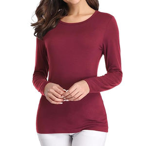 T-shirt en coton à manches longues pour femme, col rond léger, coupe moderne, décontracté - Product Image 6