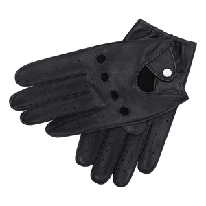 Gants en cuir perforés noirs à doigts complets - Mitaines robustes pour la conduite et le cyclisme - Accessoires de course en cuir véritable pour hommes - Product Image 2