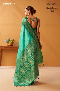 Festival wear Modal Fancy Cotton with Pochampally Border & Pallu with Tassels <b>Saree</b>-<b>Blouse</b> Collection Supplier from Surat - Product Image 2
