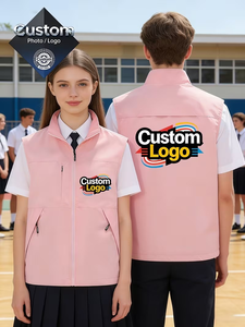 Asian Size Unisex Casual Loose-Fit Workwear Vest Sleeveless Pattern Solid Color Stand-Up Collar Multi-Pocket Vest Workwear - Product Image 4