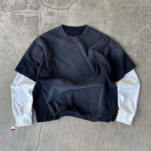Camiseta de Manga Larga de Doble Capa de Alta Calidad para Hombre, Cuello Redondo, Ribete en Contraste, Algodón Tejido, Color Sólido, Estampado de Letras en la Parte Delantera - Product Image 5