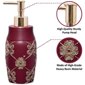 Elegante Set di Accessori da Bagno in 4 Pezzi Rosa Borgogna, Dispenser Classico per Lozione, Bicchiere, Portaspazzolino, Portasapone, Design Moderno - Product Image 3