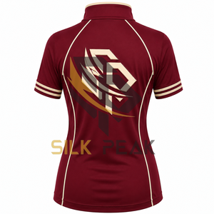 T-shirt décontracté sport tricoté à manches courtes pour femme, couleur bordeaux avec bordure blanche, séchage rapide, 100 % coton, écologique, idéal pour l'été - Product Image 5