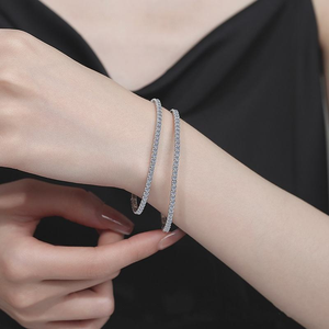 925 Sterling Silver Moissanite Bracelet Set of 2 Thin Sparkling Chain Layered Stackable <b>Gift</b> for Women Girls - Product Image 4