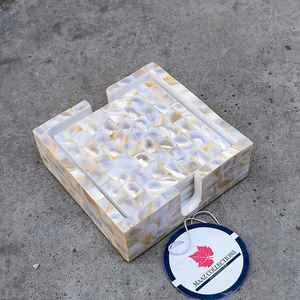 Juego de Posavasos Artesanales de Madreperla |   Posavasos Ecológicos de Lujo para el Hogar, Colección Maaz - Product Image 1