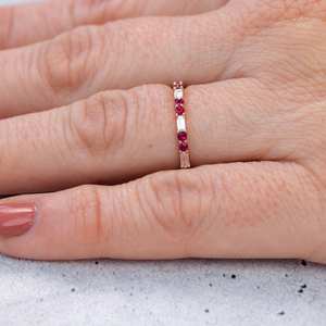 Ruby Baguette Eternity <b>Ring</b> Toryn Half Three Quarters Full <b>Stacking</b> Wedding <b>Ring</b> 925 Sterling Silver 14K Gold Plated - Product Image 4