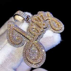 จี้เพชรโมอิสซาไนต์ VVS แบบสั่งทำพิเศษสองชั้น จี้เพชรโมอิสซาไนต์ VVS สองสี จี้ฮิปฮอป จี้เงินแท้ 925 พร้อมอักษรย่อ - Product Image 3