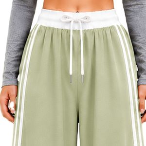 Pantalon cargo ample vert sauge pour femme, taille haute, avec cordon de serrage, coupe décontractée, rayures latérales, style streetwear, personnalisable OEM - Product Image 5