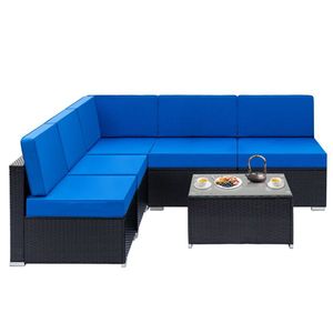 Set Divano in Rattan Intrecciato Nero Goffrato Completamente Attrezzato per Patio o Palestra con 2 Divani Centrali, 4 Divani Singoli e 1 Tavolino da Caffè - Product Image 5