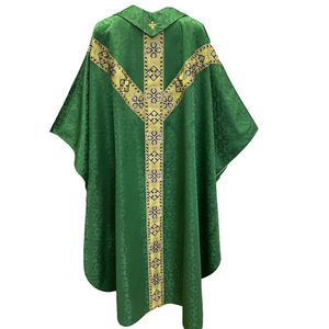 ผ้าแจ็คการ์ดสีเขียวสไตล์กึ่งโกธิคขายส่ง พร้อมแถบสีทอง ชุดคลุมศีลมหาสนิทปี 2026 ผลิตตามสั่ง คุณภาพเยี่ยม ปักลายอย่างดี - Product Image 4