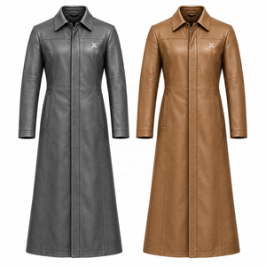 Manteau long unisexe en cuir véritable |   Noir Gris Brun |   Fabricant OEM ODM |   Conception de qualité supérieure |   Vêtements en cuir | - Product Image 5