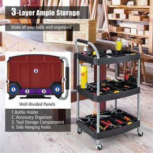 Chariot utilitaire à 3 niveaux avec roues universelles verrouillables et plusieurs séparateurs - Product Image 3