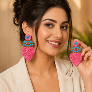 Pendientes Largos Bohemios Hechos a Mano con Borlas y Cuentas de Semillas Sstringz para Mujer, con Ojo Turco Rojo y Blanco, Ideales para Fiestas y Festivales - Product Image 4