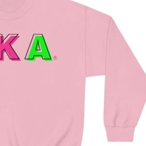 Pink Letter Graphic Crewneck Sweatshirt <b>Green</b> Outline Design Cotton Fleece Pullover Long Sleeve Casual Fashion Streetwear Women - Product Image 4