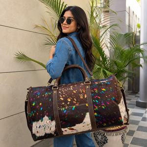 Nouveau design Sacs de voyage en cuir de vachette véritable Sac artisanal métallique Sac de voyage unisexe Grande taille Multi-usages en cuir à poils - Product Image 3