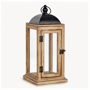 Lanterne rustique en bois de style ferme avec dessus en métal noir, grand porte-bougie décoratif pour centres de table de mariage - Product Image 4