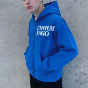 Sweat-shirts pour hommes en tissu doux bleu vif, avec logo personnalisé imprimé, fermeture éclair sur le devant, coupe ample, confortables, tendance, décontractés, pour tous les jours, style streetwear. - Product Image 5