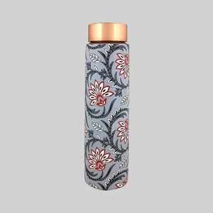 Floral Pattern Copper <b>Water</b> <b>Bottle</b> with Two Matching Cups Eco-Friendly <b>Metal</b> Drinkware Set - Product Image 2