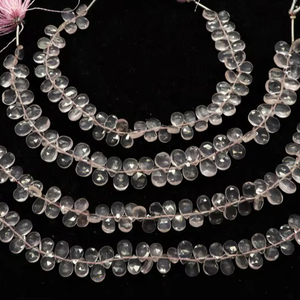 Natural Rose Quartz Faceted Pear Shape Briolette 6.5 Inch Strand Size 5x7MM Rose Quartz Gemstone Briolette By Indian Wholesaler - Product Image 1